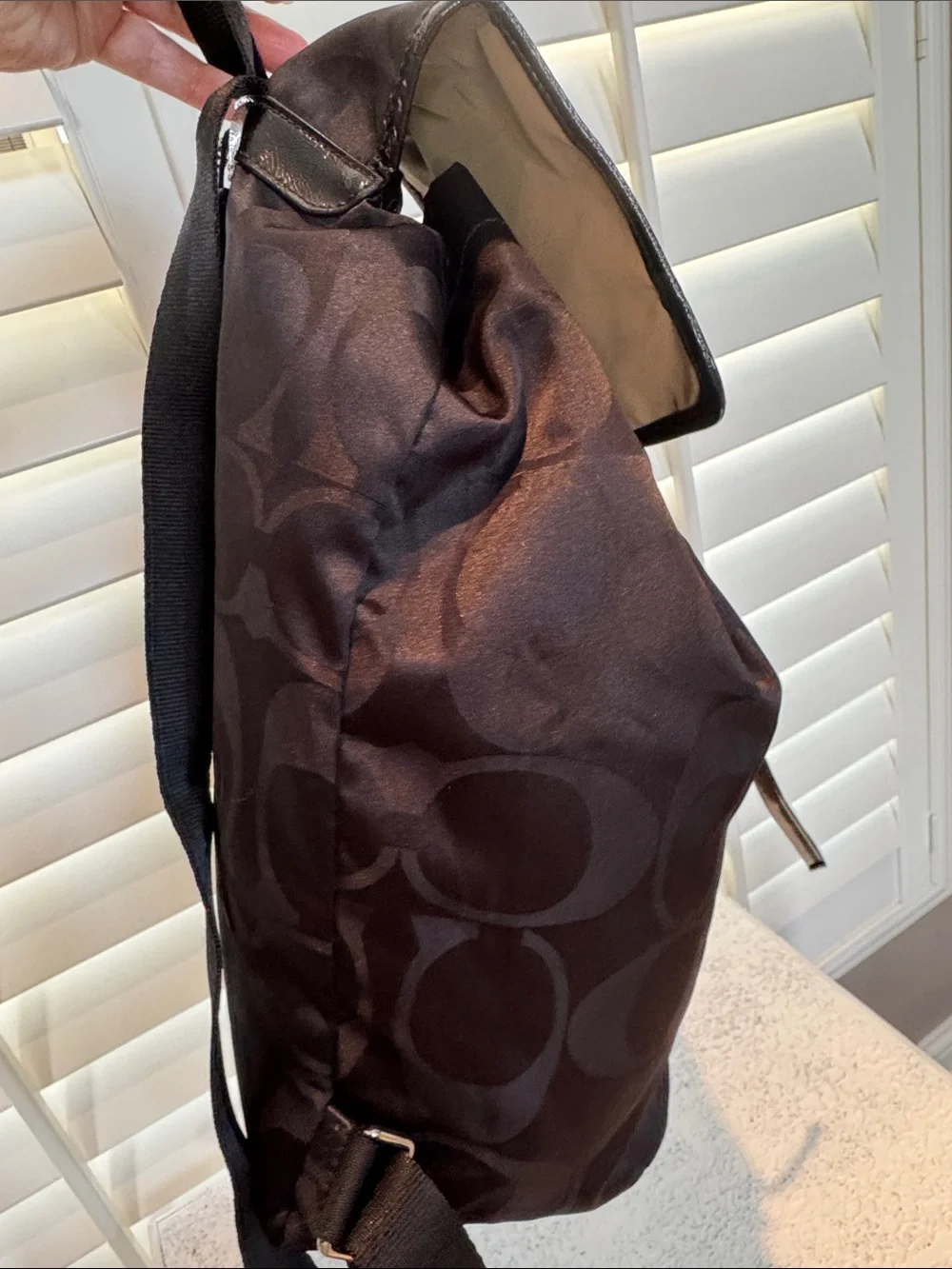 Coach Black Signature Nylon Drawstring Backpack